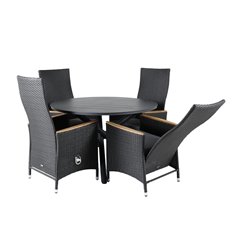 Alma Dining Table - Black Alu - ø120cm, Padova Chair (Recliner) - Black/Teak_4