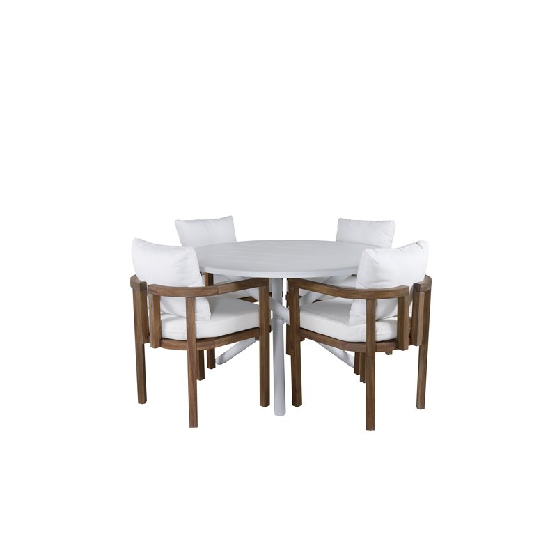 Alma Dining Table - White Alu - ø120cm, Erica Illallinen tuoli-acia langallinen / off valkoinen tyyny 4 4