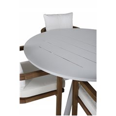 Alma Dining Table - White Alu - ø120cm, Erica Dinning chair-acacia wire brushed/off white cushion_4