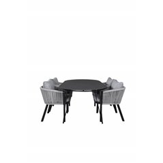 Viga Dining Table - Black Steel / Grey Spray glass - 200*100cm, Virya Dining Chair - BLACK Alu / Grey cushion  _4