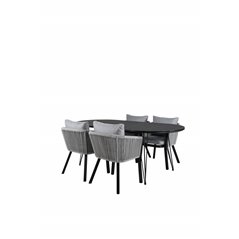 Viga Dining Table - Black Steel / Grey Spray glass - 200*100cm, Virya Dining Chair - BLACK Alu / Grey cushion  _4