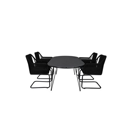 Viga Dining Table - Black Steel / Grey Spray glass - 200*100cm, Lindos Karmstol med svikt Svart stål / Svart rep_4