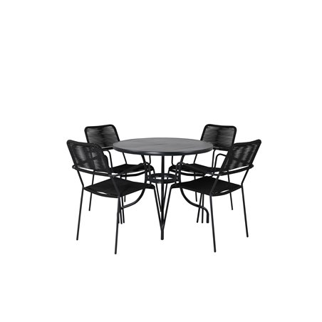 Nicke Dining Table - Black Steel - ø90cm, Lindos Armchair - Black Alu / Black Rope_4