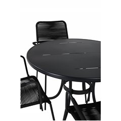 Nicke Dining Table - Black Steel - ø90cm, Lindos Armchair - Black Alu / Black Rope_4