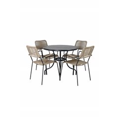 Nicke Dining Table - Black Steel - ø90cm, Lindos - Armchair - Black Alu / Latte Rope_4