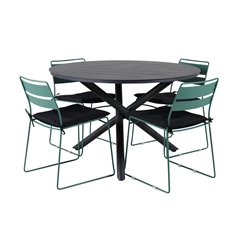 Alma Dining Table - Black Alu - ø120cm, Lina Dining Chair - Green_4