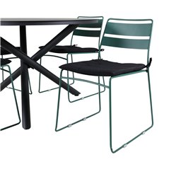 Alma Dining Table - Black Alu - ø120cm, Lina Dining Chair - Green_4