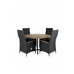 Cruz Dining table - Black Steel / Acacia (teak look) ø140cm, Padova Chair (Recliner) - Black/Teak_4