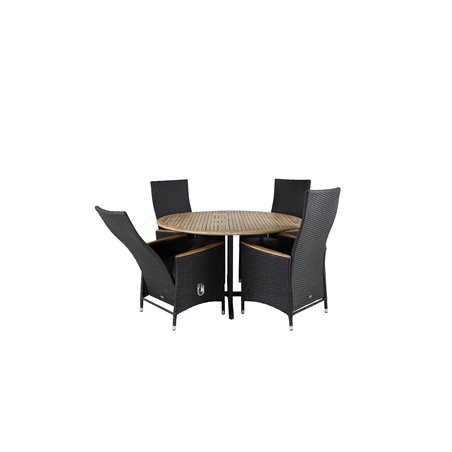 Cruz Dining - Black Steel / Acacia (teak look) ø140cm, Padova Chair (Recliner)