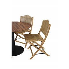 Cot Dining Table - Black steel / Acacia (teaklook) - ø100cm+Cane Foldable dining Chair - Bamboo / Grey Cushion_4