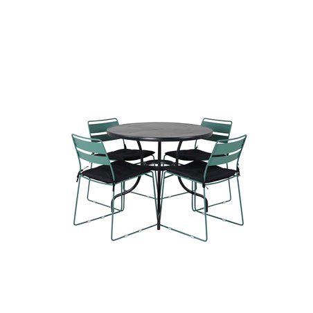 Nicke Dining Table - Black Steel - ø90cm, Lina Dining Chair - Green_4