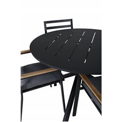 Alma Dining Table - Black Alu - ø120cm, Brasilia Karmstol (stapelbar) - Svart Alu / Teak_4