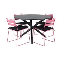 Alma Dining Table - Black Alu - ø120cm, Lina Dining Chair - Pink_4