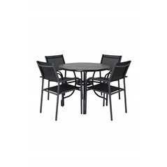 Nicke Dining Table - Black Steel, ø90cm SanTorini Arm Chair Black Alu/Black Textilene (käytetty)