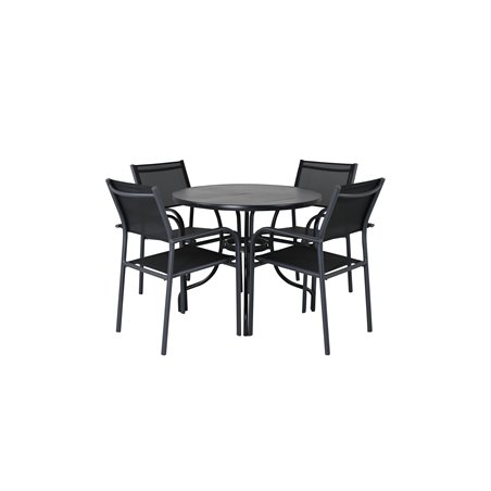 Nicke Dining Table - Black Steel - ø90cm, Santorini Arm Chair (Stackable) - Black alu / Black Textilene_4