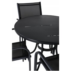 Nicke Dining Table - Black Steel - ø90cm, Santorini Arm Chair (Stackable) - Black alu / Black Textilene_4