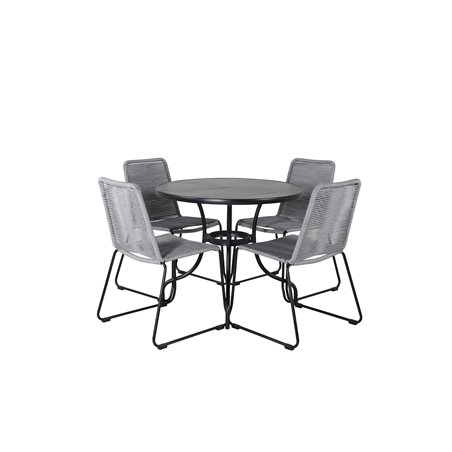 Nicke Dining Table - Black Steel - ø90cm, Lindos Chair - Black/Grey_4