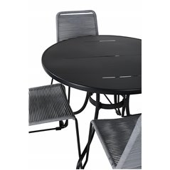 Nicke Dining Table - Black Steel - ø90cm, Lindos Chair - Black/Grey_4