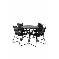 Nicke Dining Table - Black Steel - ø90cm, Lindos Stacking Chair - Black Alu / Black Rope_4