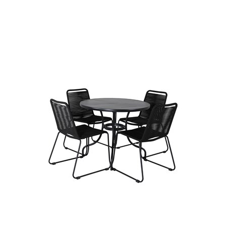 Nicke Dining Table - Black Steel - ø90cm, Lindos Stacking Chair - Black Alu / Black Rope_4