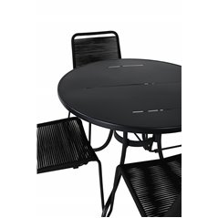 Nicke Dining Table - Black Steel - ø90cm, Lindos Stacking Chair - Black Alu / Black Rope_4