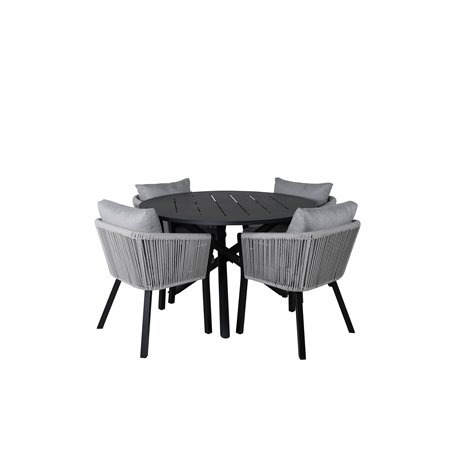 Alma Dining Table - Black Alu - ø120cm, Virya Dining Chair - BLACK Alu / Grey cushion  _4