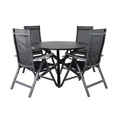 Alma Dining Table - Black Alu - ø120cm, Albany Light 5-pos - black / Black textilene and grey teak_4