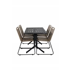 Way - Café Table - Black / Black 120*70cm, Lindos Stacking Chair - Black Alu / Latte Rope_4