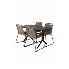 Way - Café Table - Black / Black 120*70cm, Lindos Stacking Chair - Black Alu / Latte Rope_4