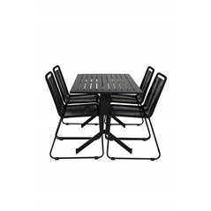 Way - Café Table - Black / Black 120*70cm, Lindos Stacking Chair - Black Alu / Black Rope_4