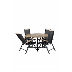 Cruz Dining table - Black Steel / Acacia (teak look) ø140cm, Panama 5:pos Chair - Black/Black_4