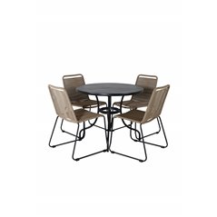 Nicke Dining Table - Black Steel - ø90cm, Lindos Stacking Chair - Black Alu / Latte Rope