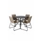 Nicke Dining Table - Black Steel - ø90cm, Lindos Stacking Chair - Black Alu / Latte Rope