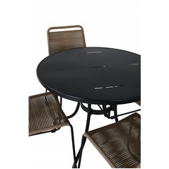 Nicke Dining Table - Black Steel - ø90cm, Lindos Stacking Chair - Black Alu / Latte Rope_4