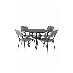 Nicke Dining Table - Black Steel - ø90cm, Lindos Armchair - Black Alu / Grey Rope