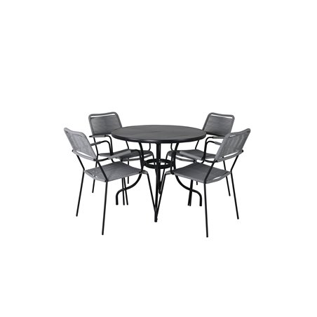 Nicke Dining Table - Black Steel - ø90cm, Lindos Armchair - Black Alu / Grey Rope_4