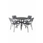 Nicke Dining Table - Black Steel - ø90cm, Lindos Armchair - Black Alu / Grey Rope