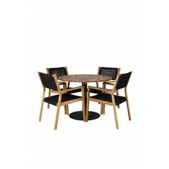 Cot Dining Table - Black Steel / Acacia (teaklook) - ø100cm+ Little John Dining Chair - Black Rope / Acacia