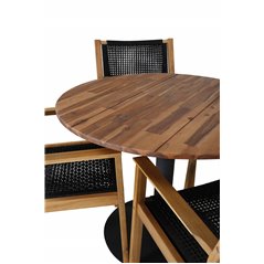 Cot Dining Table - Black steel / Acacia (teaklook) - ø100cm+Little John Dining Chair - Black Rope / Acacia _4