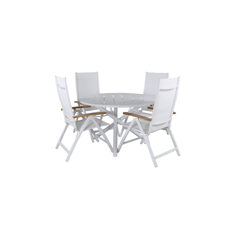 Alma Dining Table - White Alu - ø120cm, Panama Light 5-pos Valkoinen tuoli