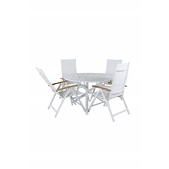 Alma Dining Table - White Alu - ø120cm, Panama Light 5-pos Valkoinen tuoli