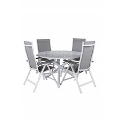 Alma Dining Table - White Alu - ø120cm, Albany Light 5-pos valkoinen alu