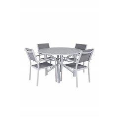 Alma Dining Table - White Alu - ø120cm, Copacabana Stacking Chair  - White/Grey_4