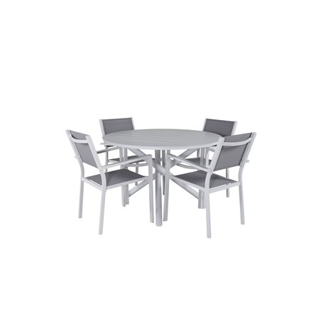 Alma Dining Table - White Alu - ø120cm, Copacabana Stacking Chair  - White/Grey_4