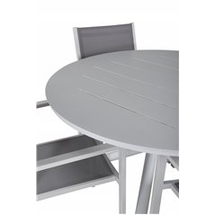 Alma Dining Table - White Alu - ø120cm, Copacabana Stacking Chair  - White/Grey_4