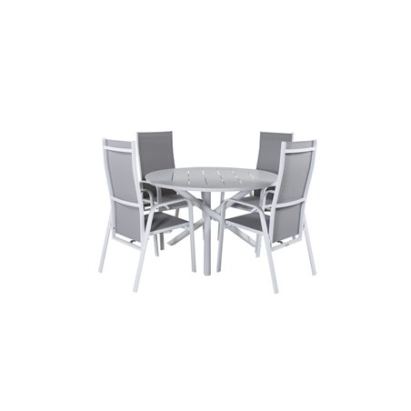 Alma Dining Table - White Alu - ø120cm, Copacabana Recliner Chair  - White/Grey_4