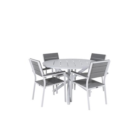 Alma Dining Table - White Alu - ø120cm, Levels Chair (stackable) - White Alu / Grey Aintwood_4