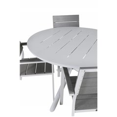 Alma Dining Table - White Alu - ø120cm, Levels Chair (stackable) - White Alu / Grey Aintwood_4