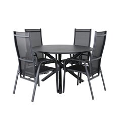 Alma Dining Table - Black Alu - ø120cm, Copacabana Recliner -tuoli