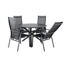 Alma Dining Table - Black Alu - ø120cm, Copacabana Recliner Chair  - Black/Black_4